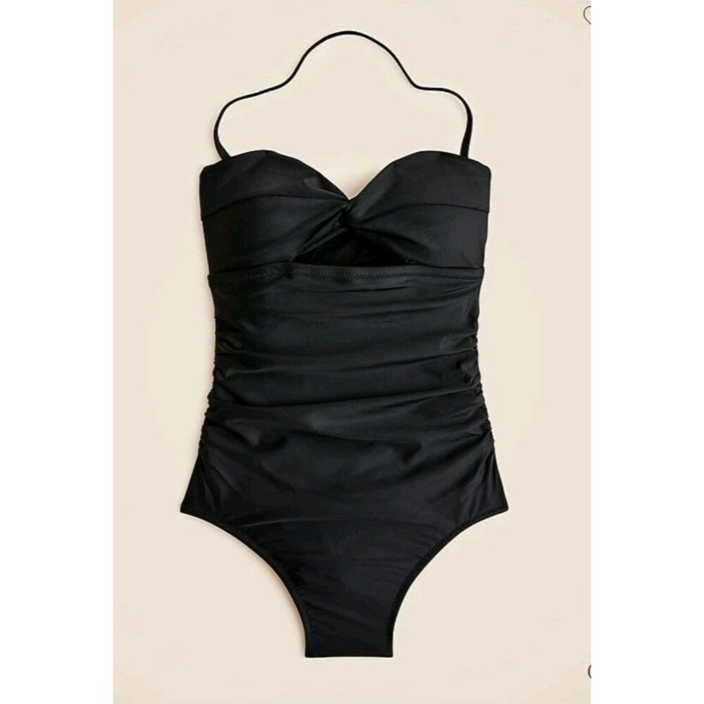 J.Crew Gemma ruched bandeau cutout one-piece Black Removable Straps Size 10 NWT